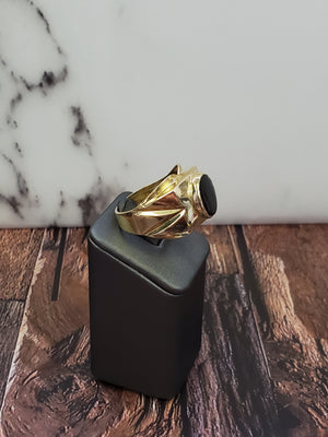 10K Solid Yellow Gold Black Oval Onyx Men's Ring