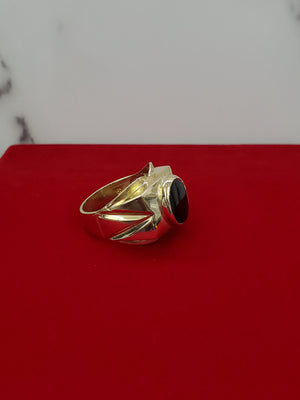 10K Solid Yellow Gold Black Oval Onyx Men's Ring