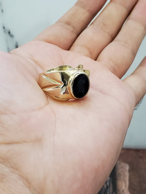 10K Solid Yellow Gold Black Oval Onyx Men's Ring