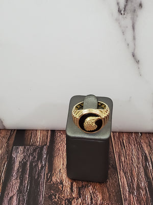 10K Solid Yellow Gold Black Onyx Round Eagle Men's Ring