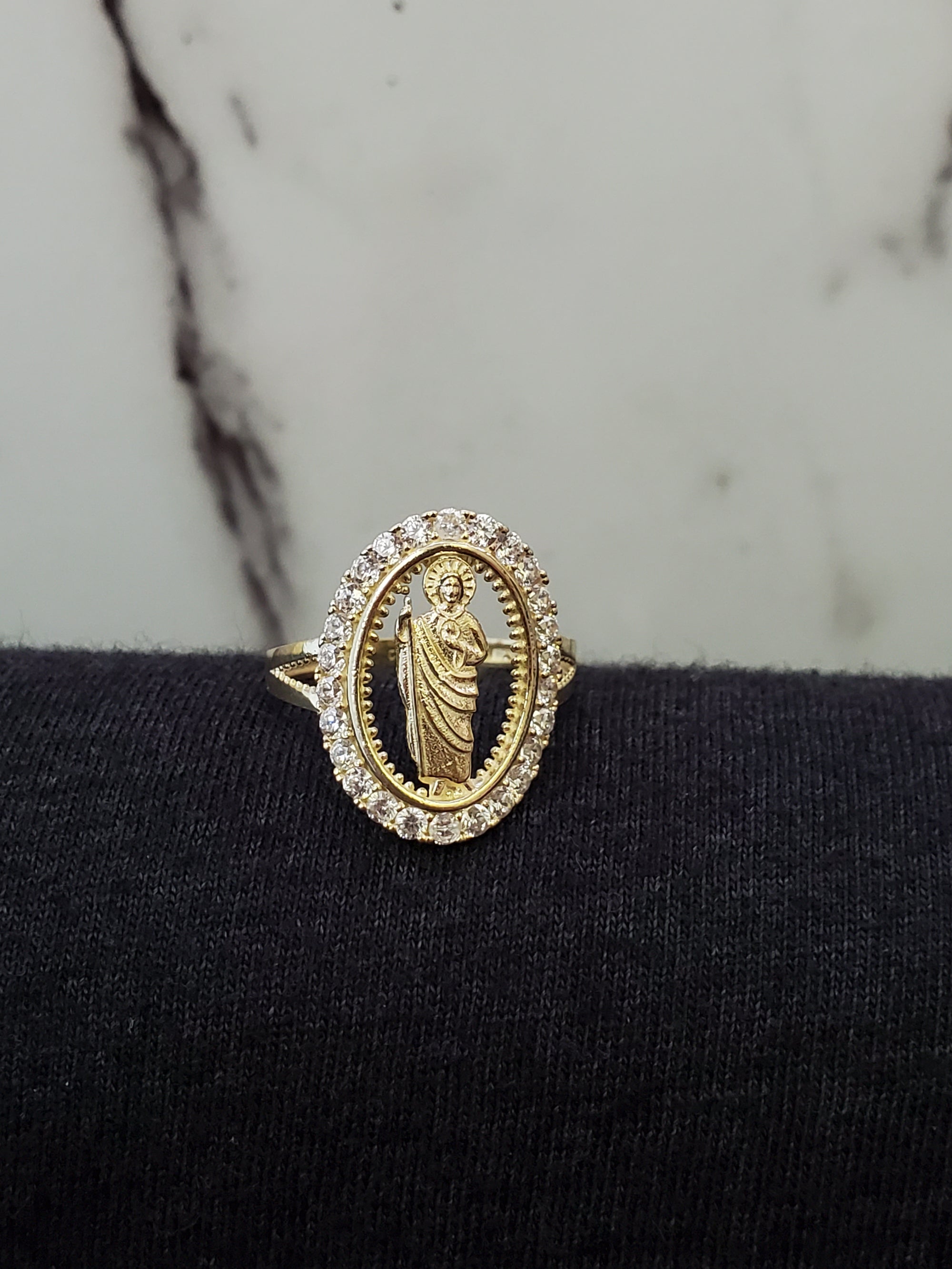 10K Solid Gold Cz Saint Jude Round Ring For Women