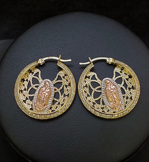 10K Solid Yellow Gold Cz Mother Mary Earrings for Girls Womens