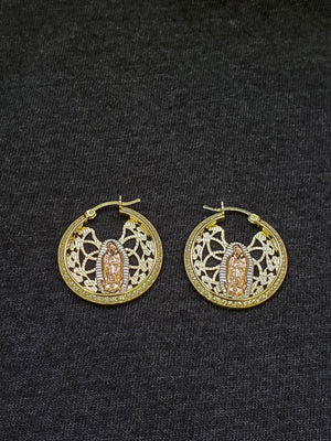 10K Solid Yellow Gold Cz Mother Mary Earrings for Girls Womens