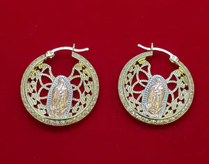 10K Solid Yellow Gold Cz Mother Mary Earrings for Girls Womens