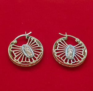 10K Solid Yellow Gold Cz Mother Mary Earrings for Girls Womens