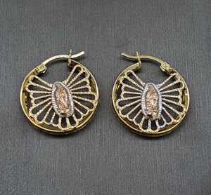 10K Solid Yellow Gold Cz Mother Mary Earrings for Girls Womens