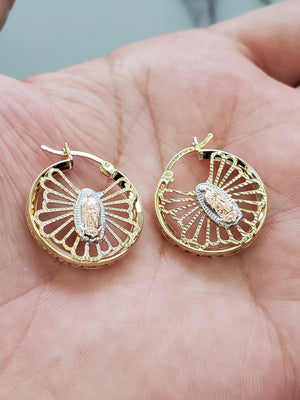 10K Solid Yellow Gold Cz Mother Mary Earrings for Girls Womens