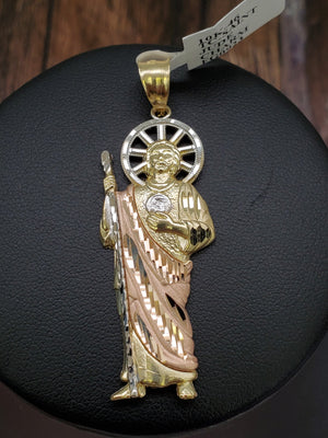 10K Solid Real Tri Color Gold Saint Jude St Jude Pendant Charm