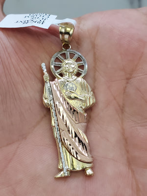 10K Solid Real Tri Color Gold Saint Jude St Jude Pendant Charm