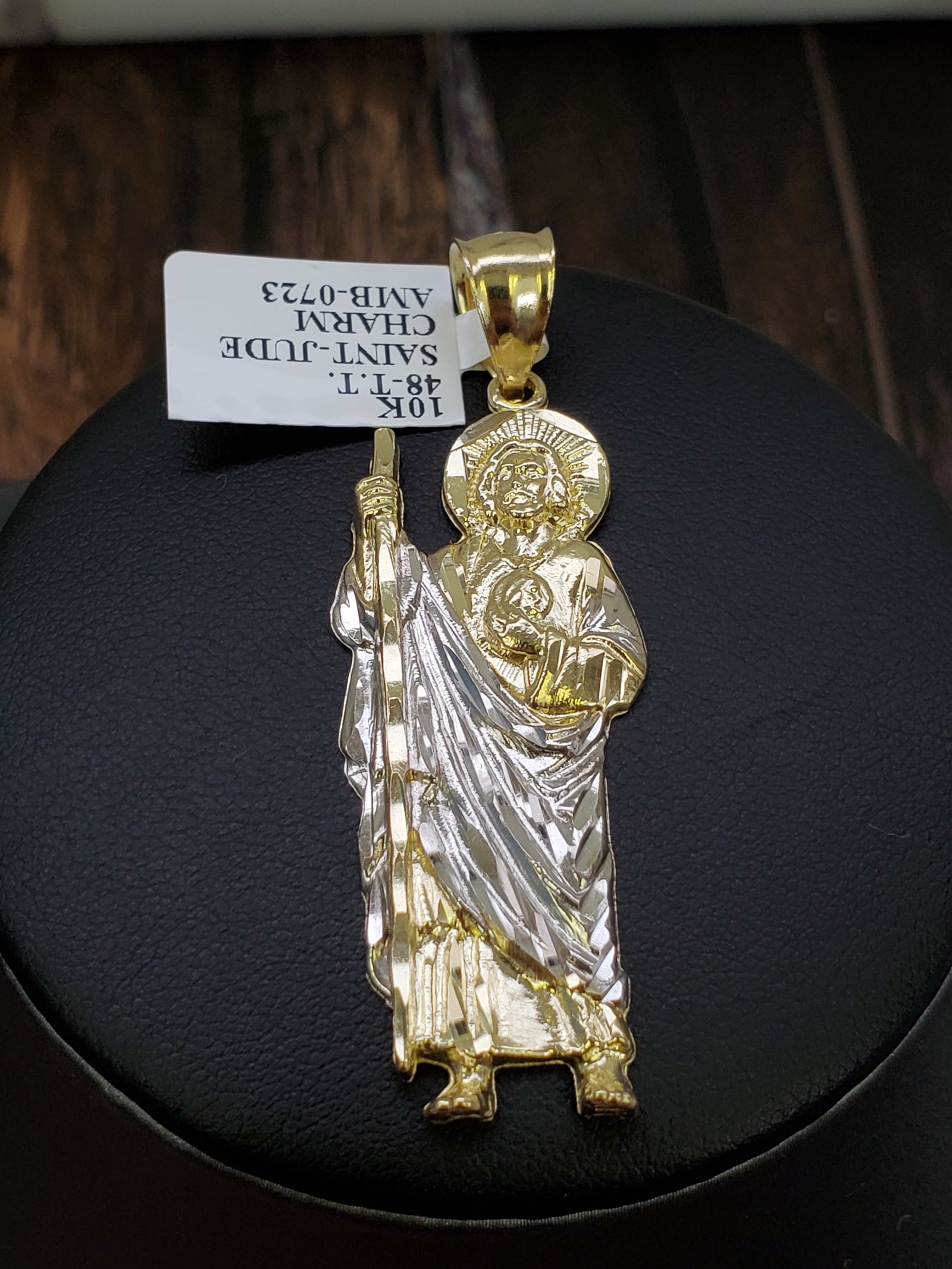 10K Solid Real Two Tone Yellow & White Gold Saint jude Pendant Charm