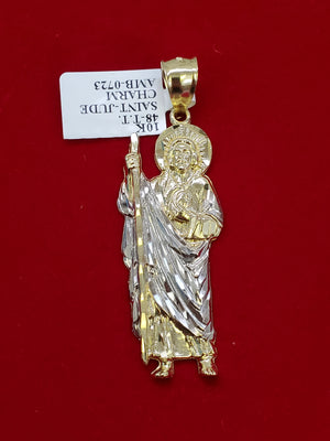 10K Solid Real Two Tone Yellow & White Gold Saint jude Pendant Charm