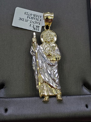 10K Solid Real Two Tone Yellow & White Gold Saint jude Pendant Charm