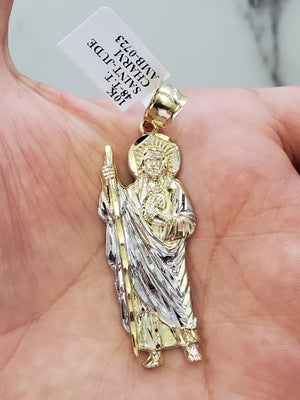 10K Solid Real Two Tone Yellow & White Gold Saint jude Pendant Charm