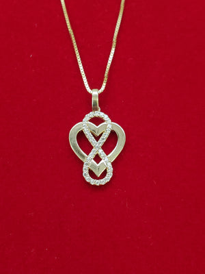 10K Solid Real Yellow Gold Heart Cz Infinity Pendant Charm with Box Chain