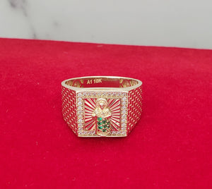 10K Solid Yellow Gold Saint Jude Cz Men's Ring