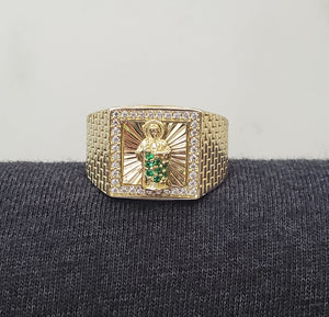 10K Solid Yellow Gold Saint Jude Cz Men's Ring