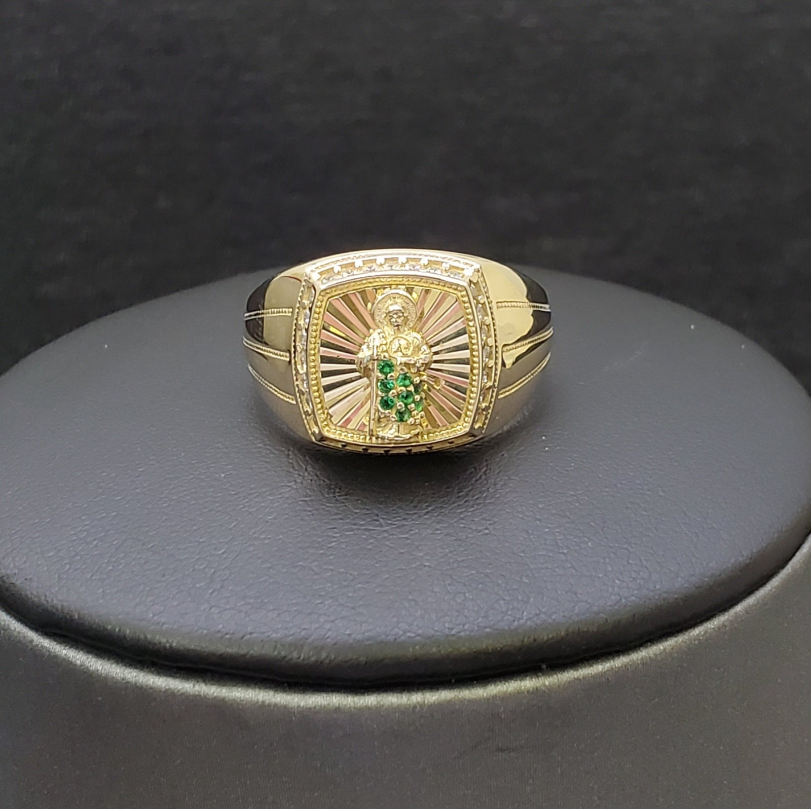 10K Solid Yellow Gold Saint Jude Cz Men's Ring