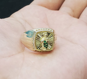 10K Solid Yellow Gold Saint Jude Cz Men's Ring