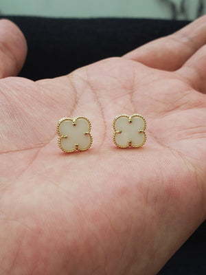 10K Solid Yellow Gold Vancleef Earrings for Girls Womens