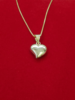 10K Solid Real Yellow Gold Heart Pendant Charm with Box Chain