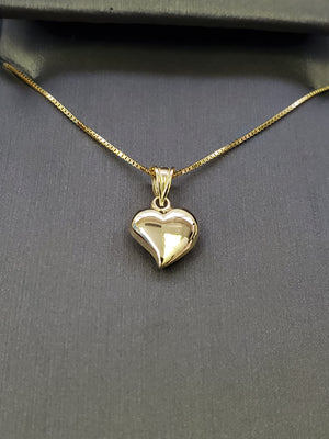 10K Solid Real Yellow Gold Heart Pendant Charm with Box Chain