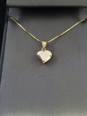 10K Solid Real Yellow Gold Heart Pendant Charm with Box Chain