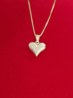 10K Solid Real Yellow Gold Heart Pendant Charm with Box Chain