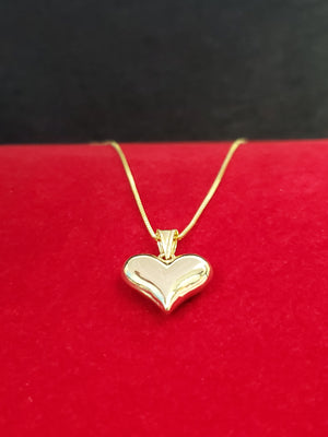 10K Solid Real Yellow Gold Heart Pendant Charm with Box Chain