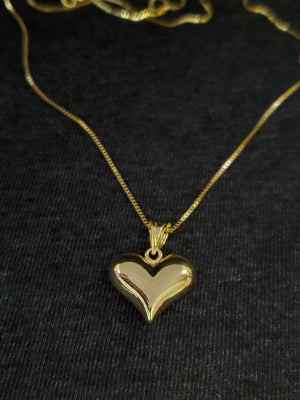 10K Solid Real Yellow Gold Heart Pendant Charm with Box Chain