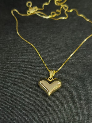 10K Solid Real Yellow Gold Heart Pendant Charm with Box Chain