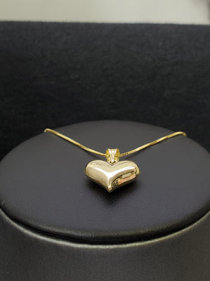 10K Solid Real Yellow Gold Heart Pendant Charm with Box Chain