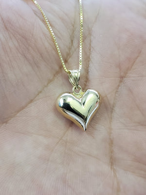 10K Solid Real Yellow Gold Heart Pendant Charm with Box Chain