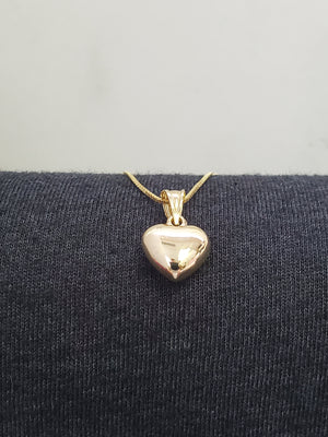 10K Solid Real Yellow Gold Heart Pendant Charm with Box Chain