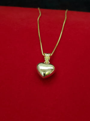 10K Solid Real Yellow Gold Heart Pendant Charm with Box Chain