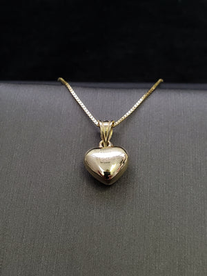 10K Solid Real Yellow Gold Heart Pendant Charm with Box Chain