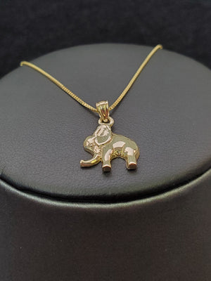 10K Solid Real Yellow Gold Elephant Pendant Charm with Box Chain
