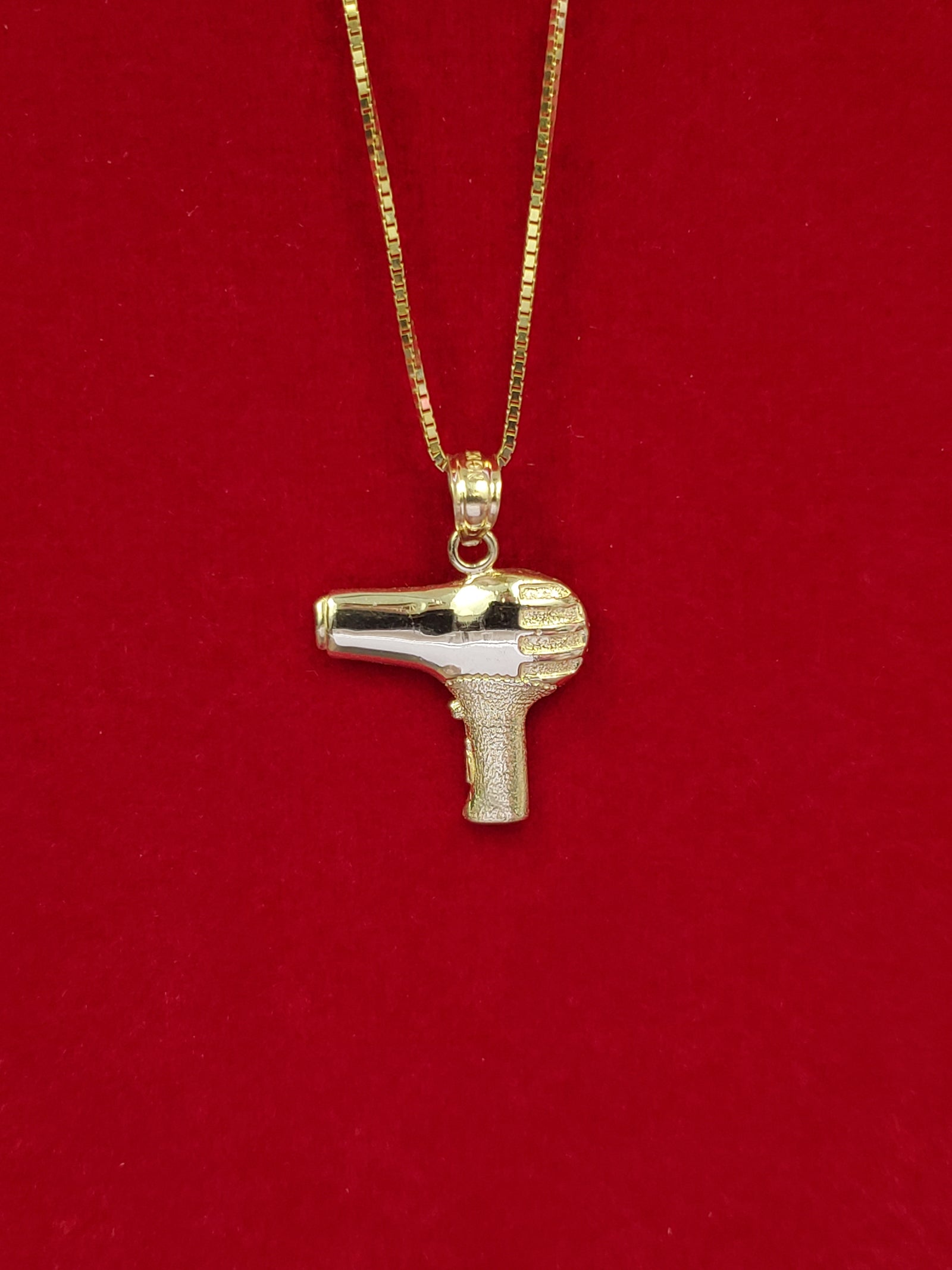10K Real Gold Hair Dryer Small Charm with Box Chain