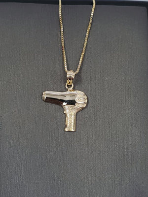 10K Solid Real Yellow Gold Gun Pendant Charm with Box Chain