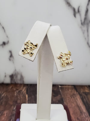 10K Solid Yellow Gold Texas map style Nugget earring