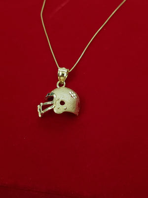 10K Solid Real Yellow Gold Sports Helmet Pendant Charm with Box Chain