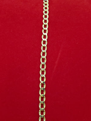 Real 10K Solid Two Tone Yellow Gold Fancy Cuban Link Chain