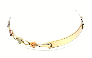 10K Real Gold Tri Color Heart ID Bracelet (5.5")