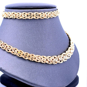 10K Real Yellow Gold Hollow Byzantine Necklace & Bracelet Set