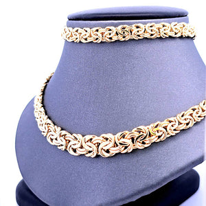10K Real Yellow Gold Hollow Byzantine Necklace & Bracelet Set