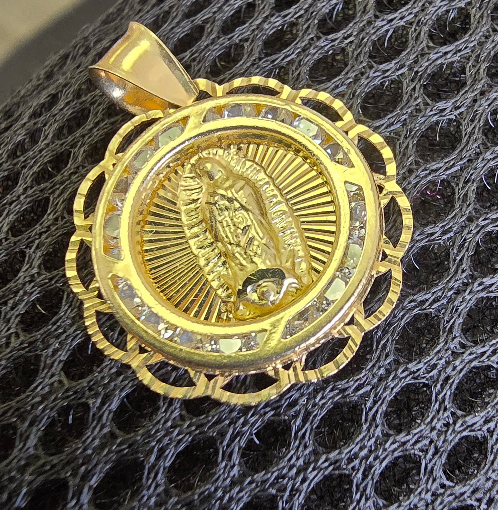 10K Real Gold Mother Mary CZ Medium Charm with Box Chain