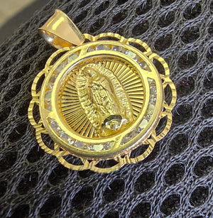 10K Real Gold Mother Mary CZ Medium Charm with Box Chain