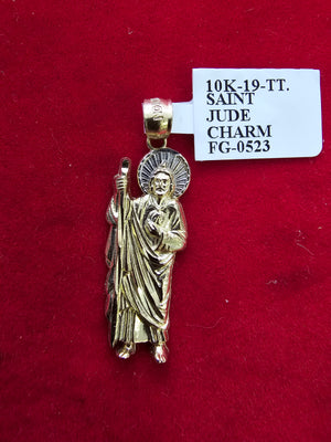 10K Real Gold Two Tone Saint Jude Small Pendant Charm with Box Chain