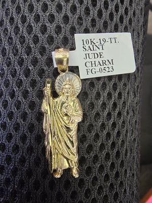 10K Solid Real Two Tone Gold Saint Jude Small Pendant Charm with Box Chain