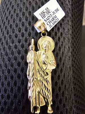 10K Solid Real Gold Saint Jude Medium Pendant Charm with Box Chain