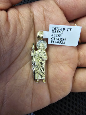 10K Real Gold Two Tone Saint Jude Small Pendant Charm with Box Chain